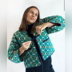 Brooks Avenue Size L/XL • Eloise Blue Green Tie Front Quilted Jacket Ave.